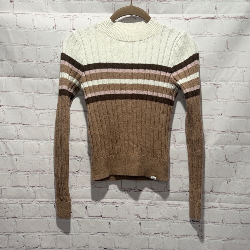 Abercrombie & Fitch Kids Brown, Cream, and Pink Striped Sweater Size 11-12